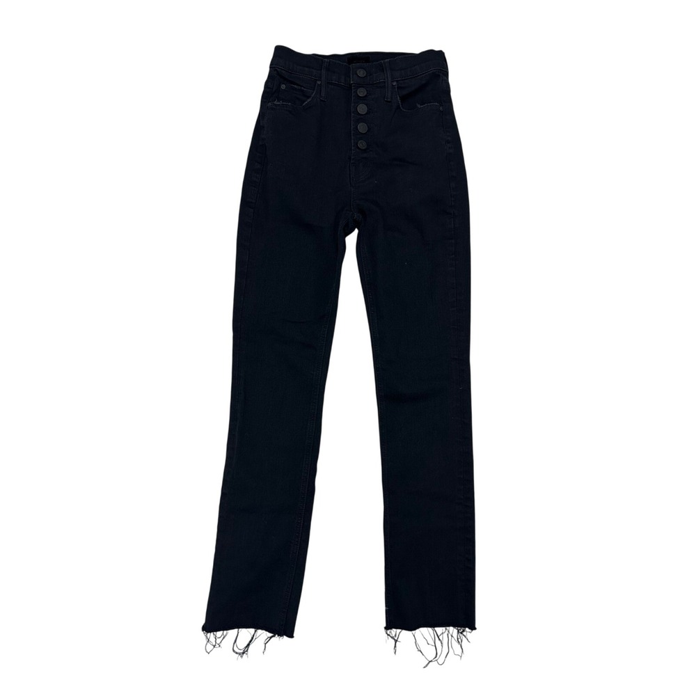 MOTHER The Pixie Dazzler Ankle Fray Jeans Black Button Fly High Rise Size‎ 25